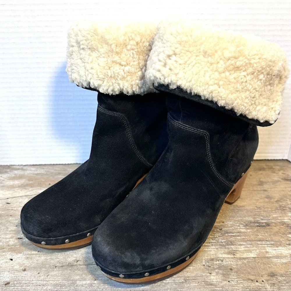 UGG Australia Lynnea Suede Sheepskin Boots Women’s Size 7 EUR 37.5 Black Leather